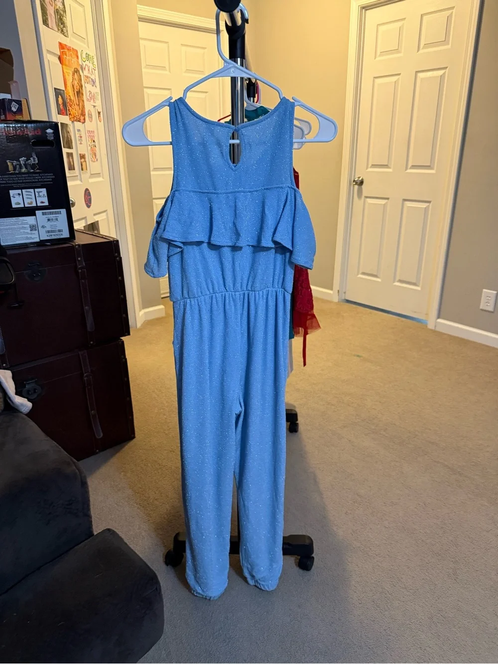 Justice Light Blue Sparkle Ruffle Jumpsuit